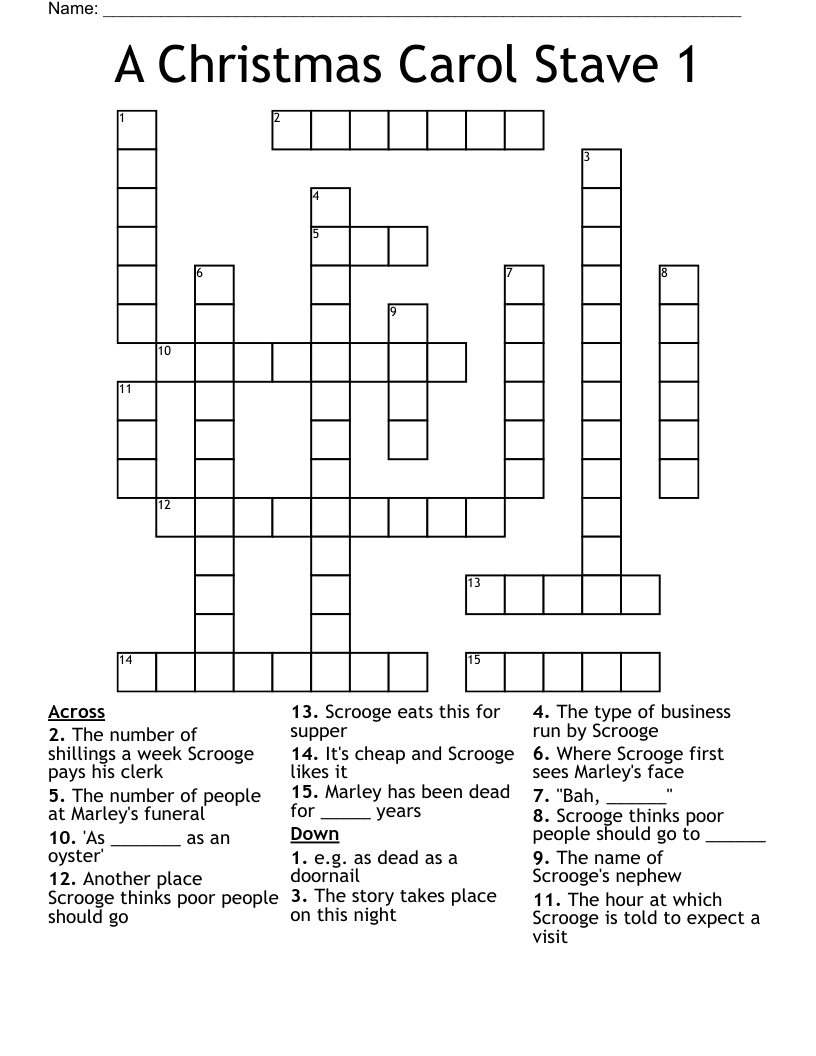 A Christmas Carol Stave 1 Crossword