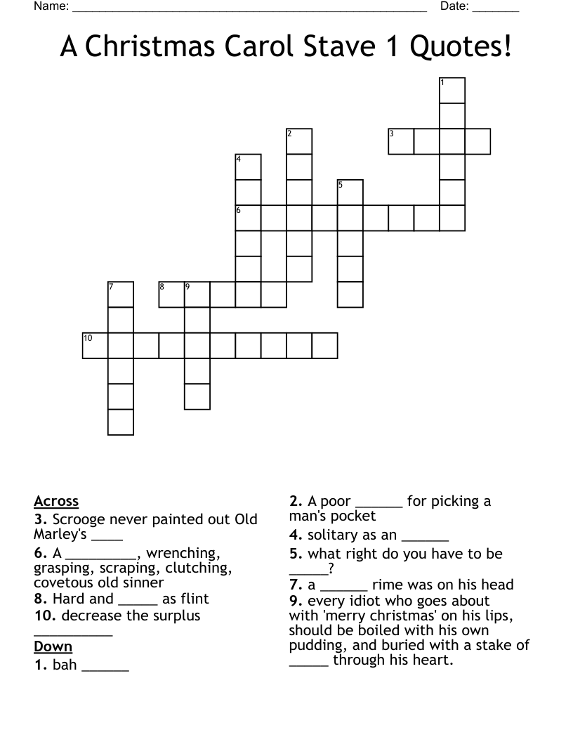 A Christmas Carol Stave 1 Quotes! Crossword