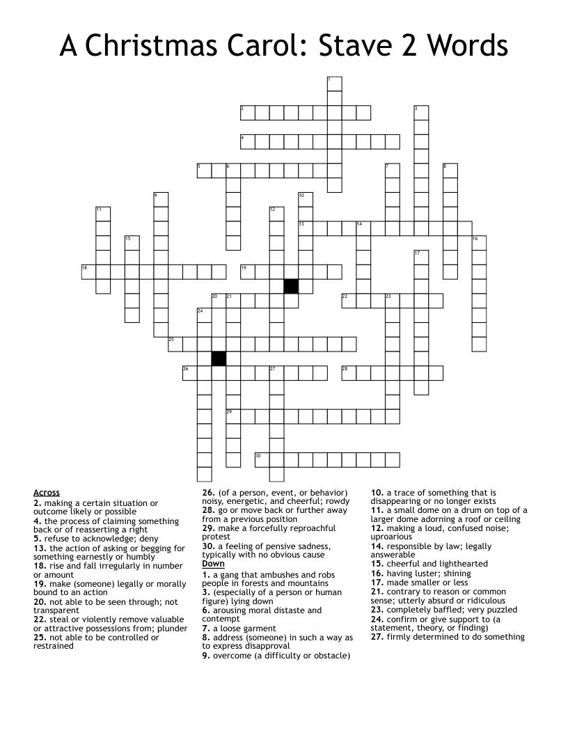 A Christmas Carol: Stave 2 Words Crossword