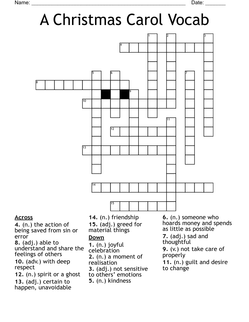 A Christmas Carol Vocab Crossword