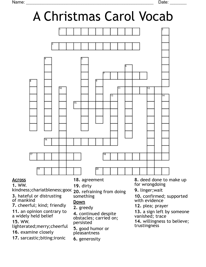 A Christmas Carol Vocab Crossword