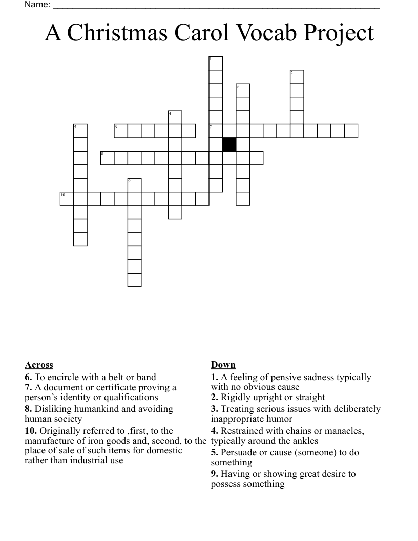 A Christmas Carol Vocab Project Crossword