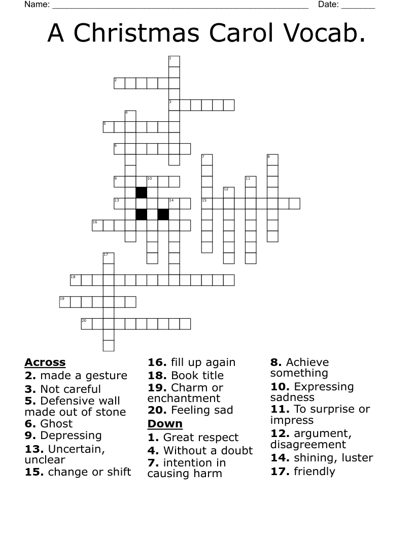 A Christmas Carol Vocab.  Crossword