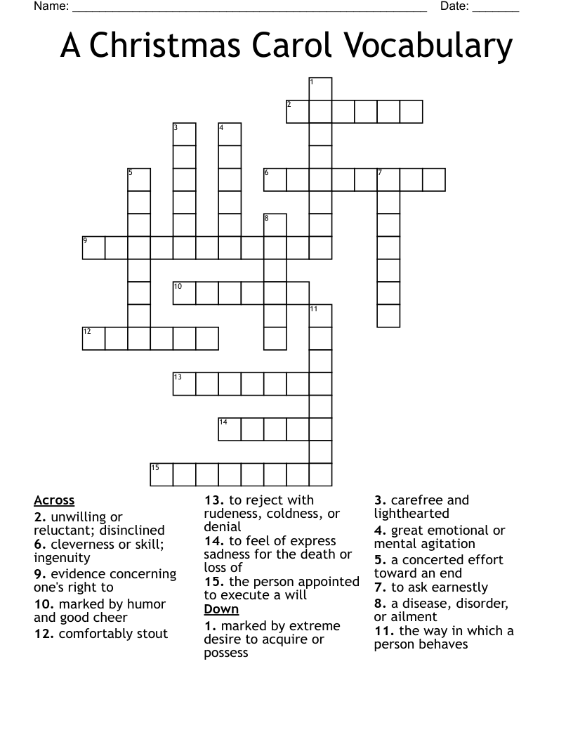 A Christmas Carol Vocabulary Crossword