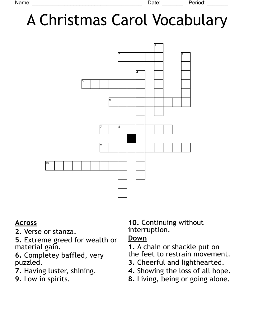 A Christmas Carol Vocabulary Crossword