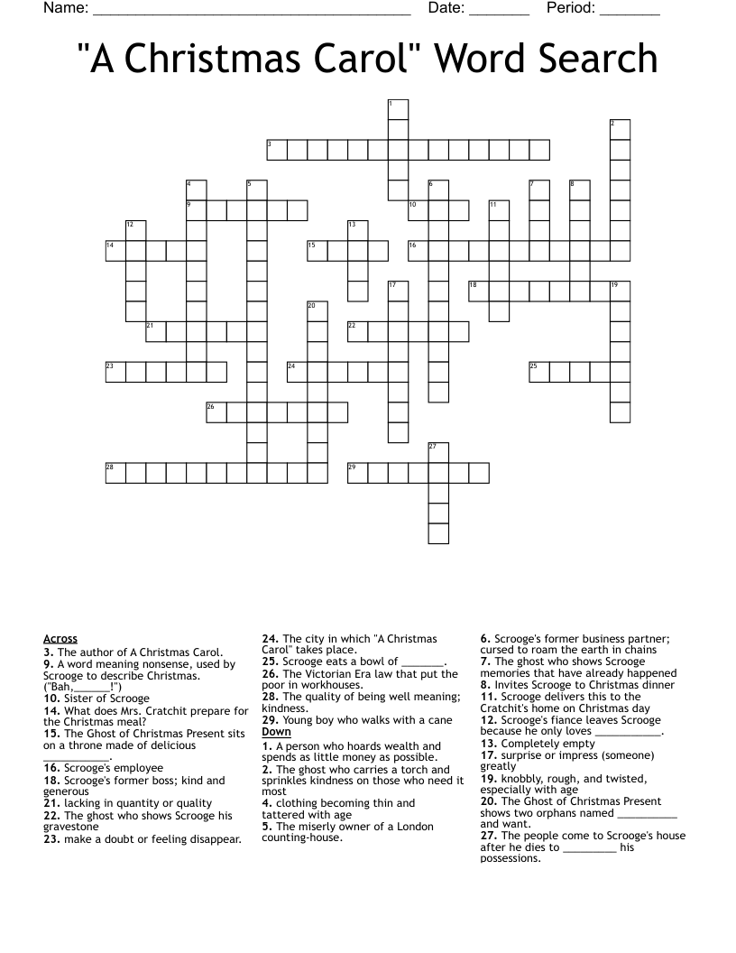 "A Christmas Carol" Word Search Crossword