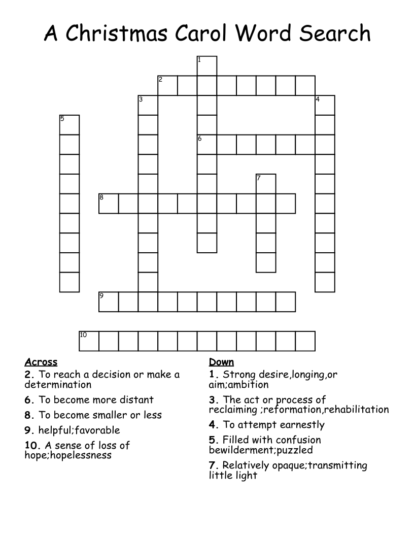 A Christmas Carol Word Search Crossword