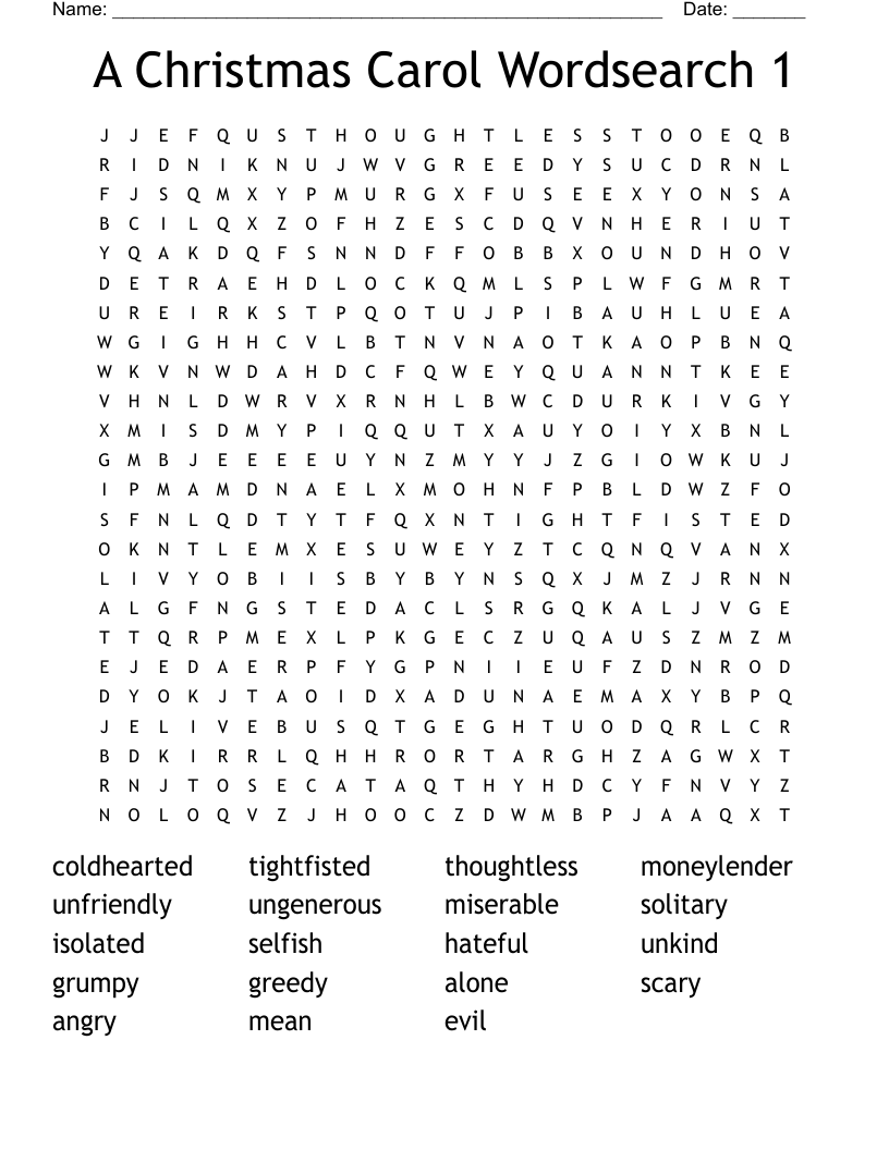 A Christmas Carol Wordsearch 1