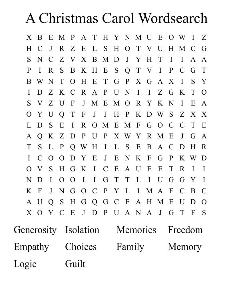 A Christmas Carol Wordsearch
