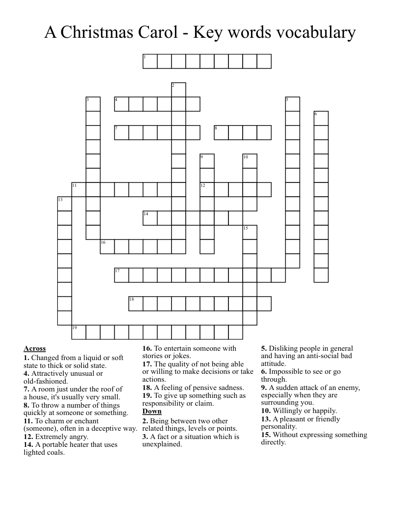 A Christmas Carol - Key words vocabulary  Crossword