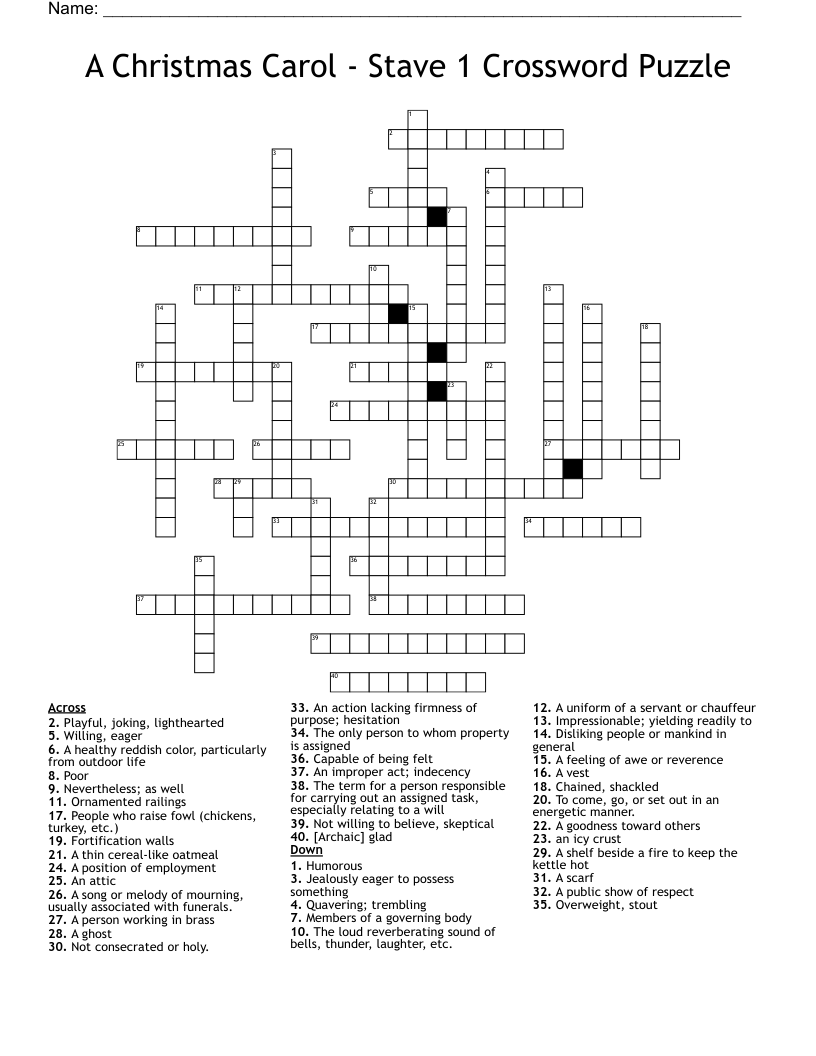 A Christmas Carol - Stave 1 Crossword Puzzle