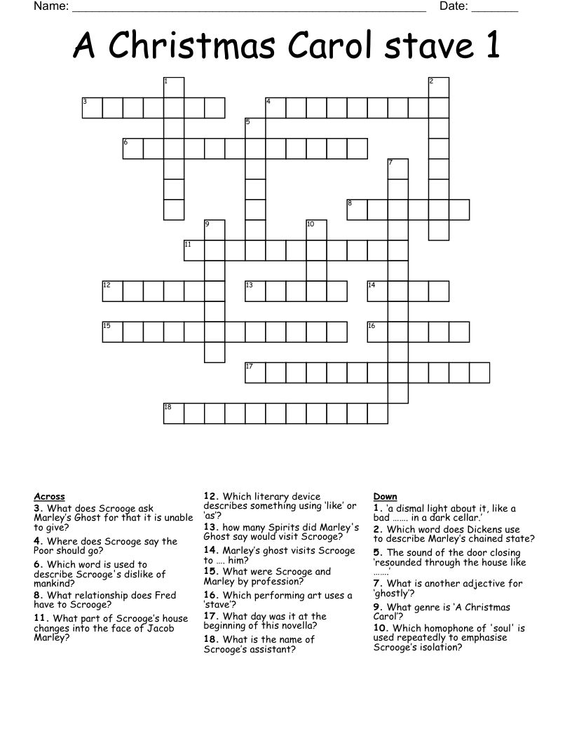 A Christmas Carol stave 1 Crossword