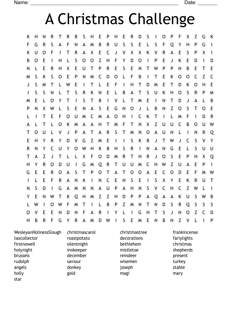 A Christmas Challenge Word Search