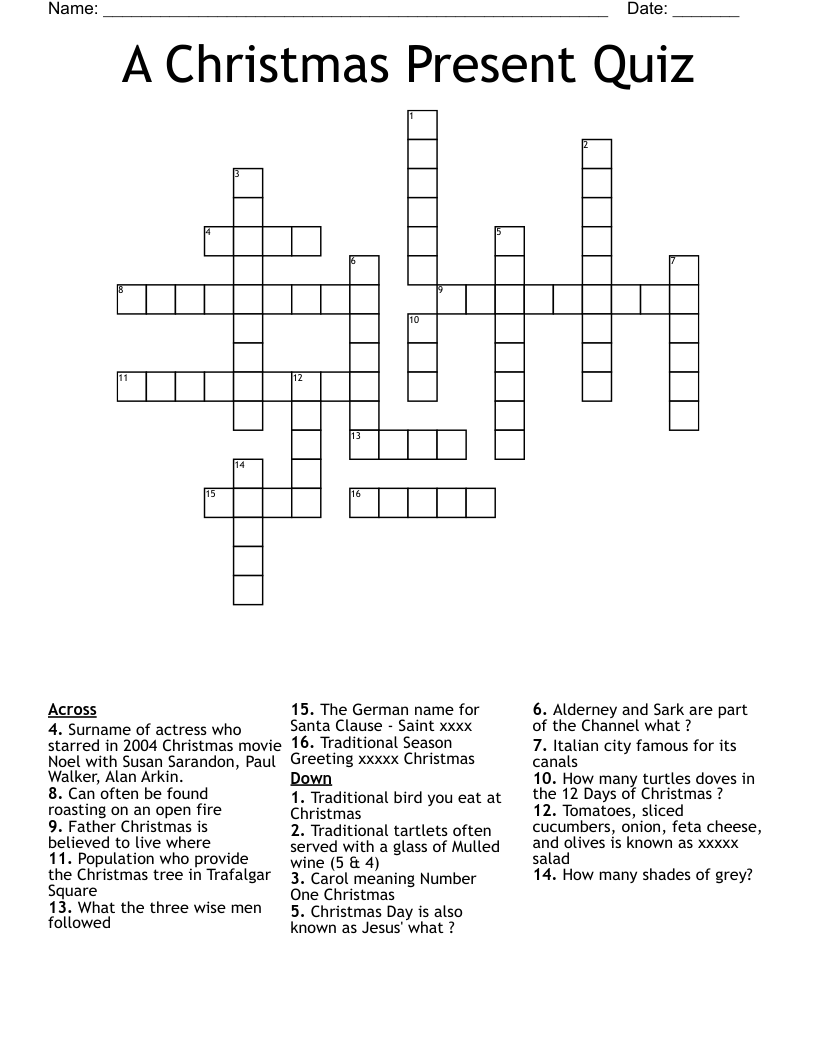 A Christmas Present Quiz Crossword