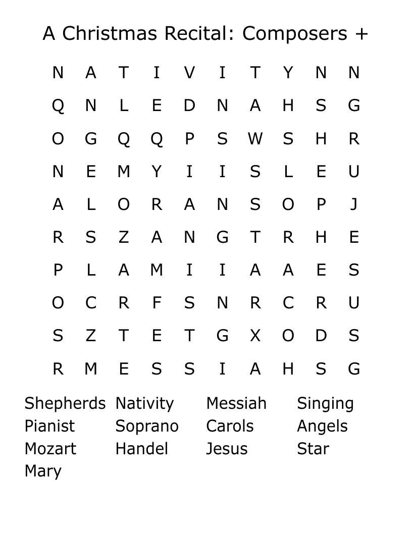 A Christmas Recital: Composers + Word Search