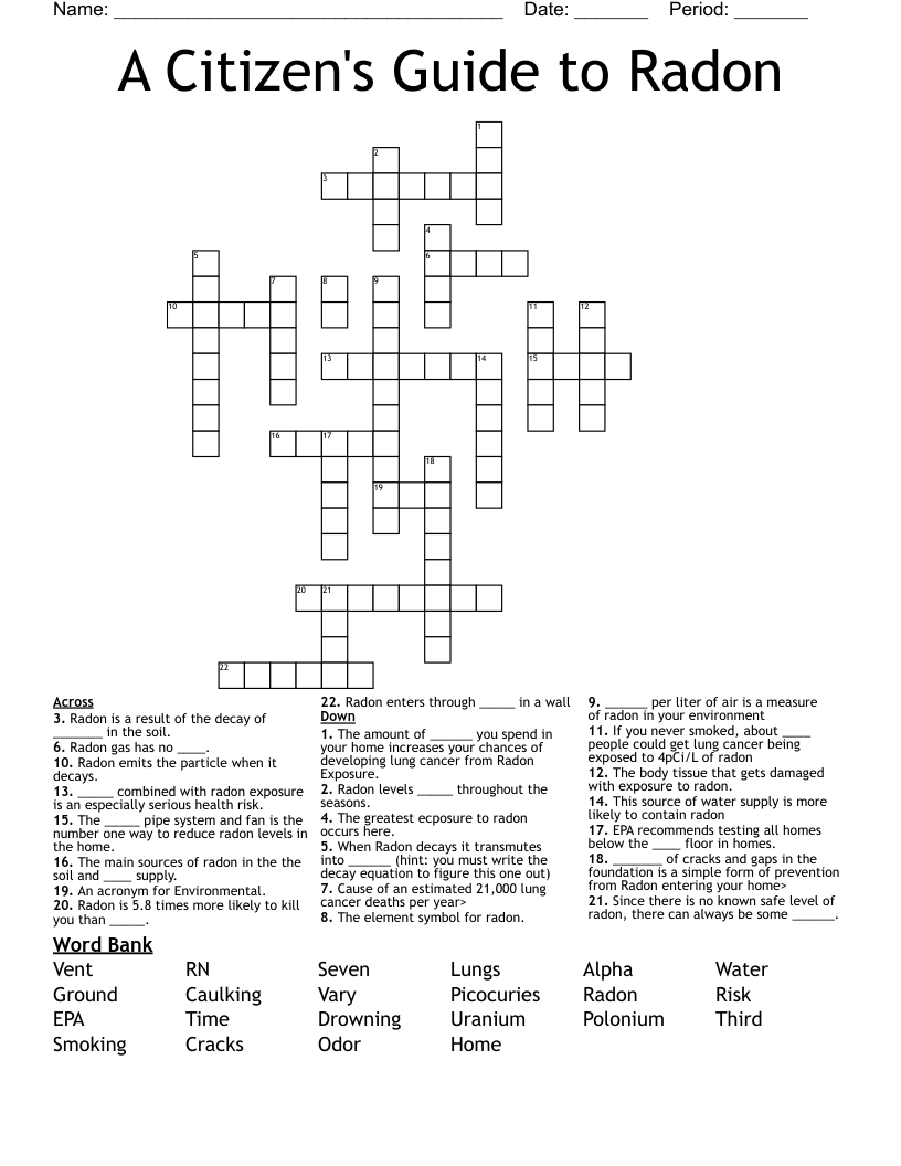 A Citizen's Guide to Radon Crossword