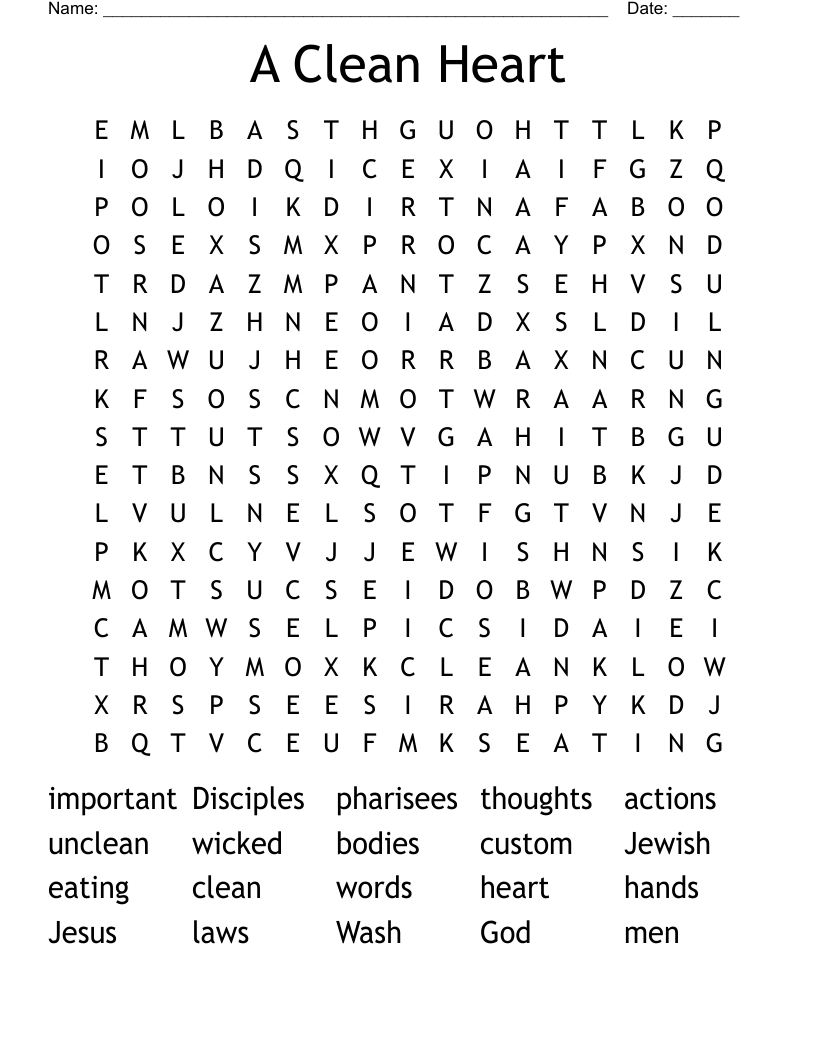 A Clean Heart Word Search