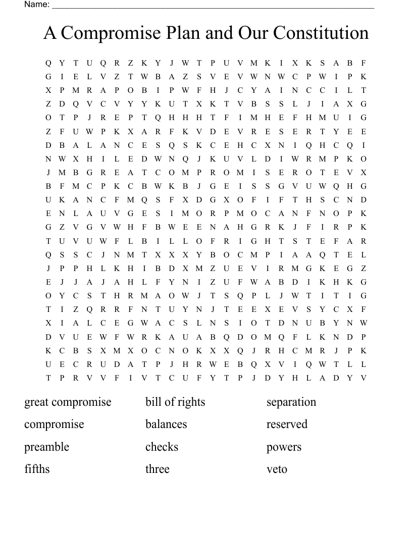 A Compromise Plan and Our Constitution Word Search