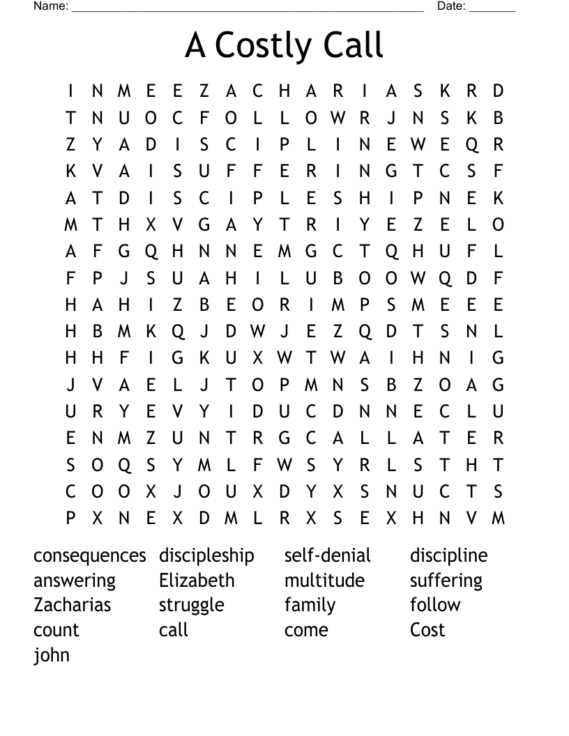 A Costly Call Word Search