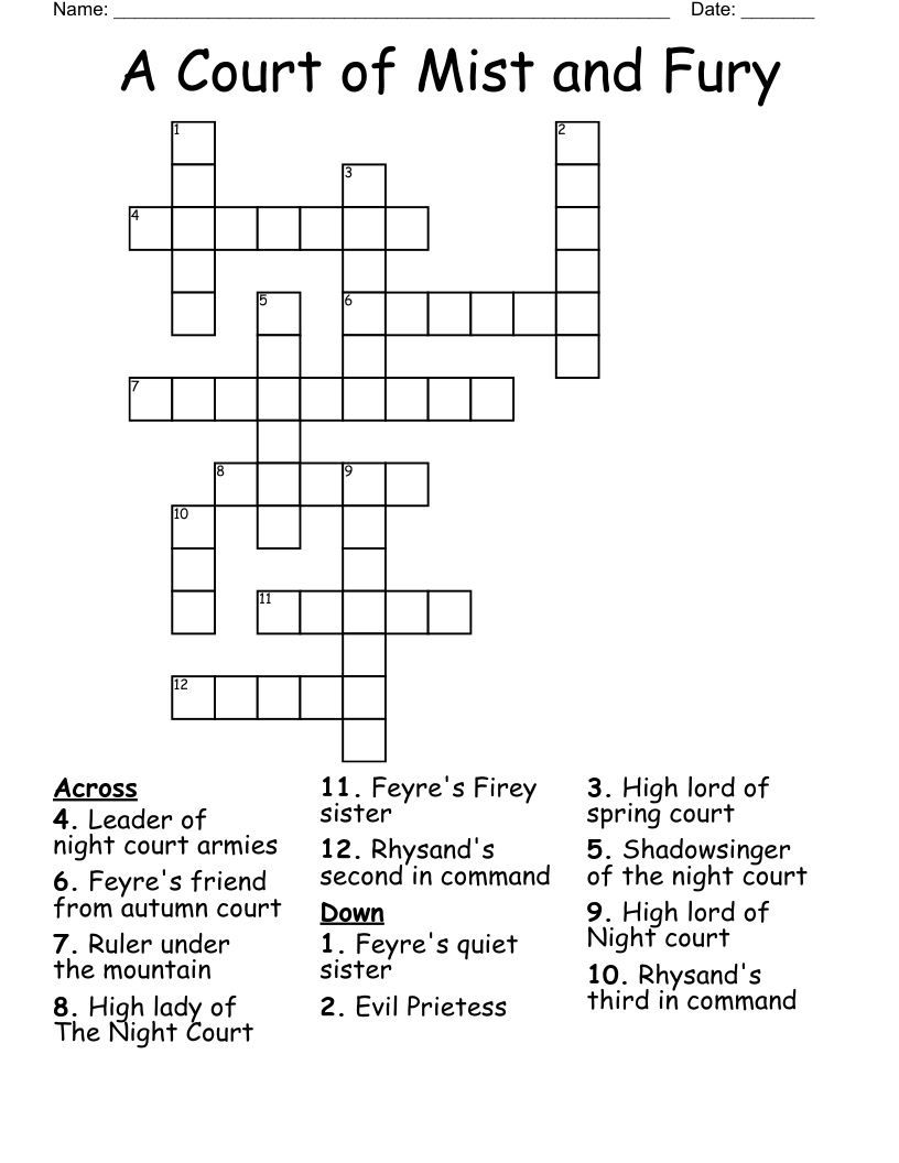 A Court of Mist and Fury  Crossword