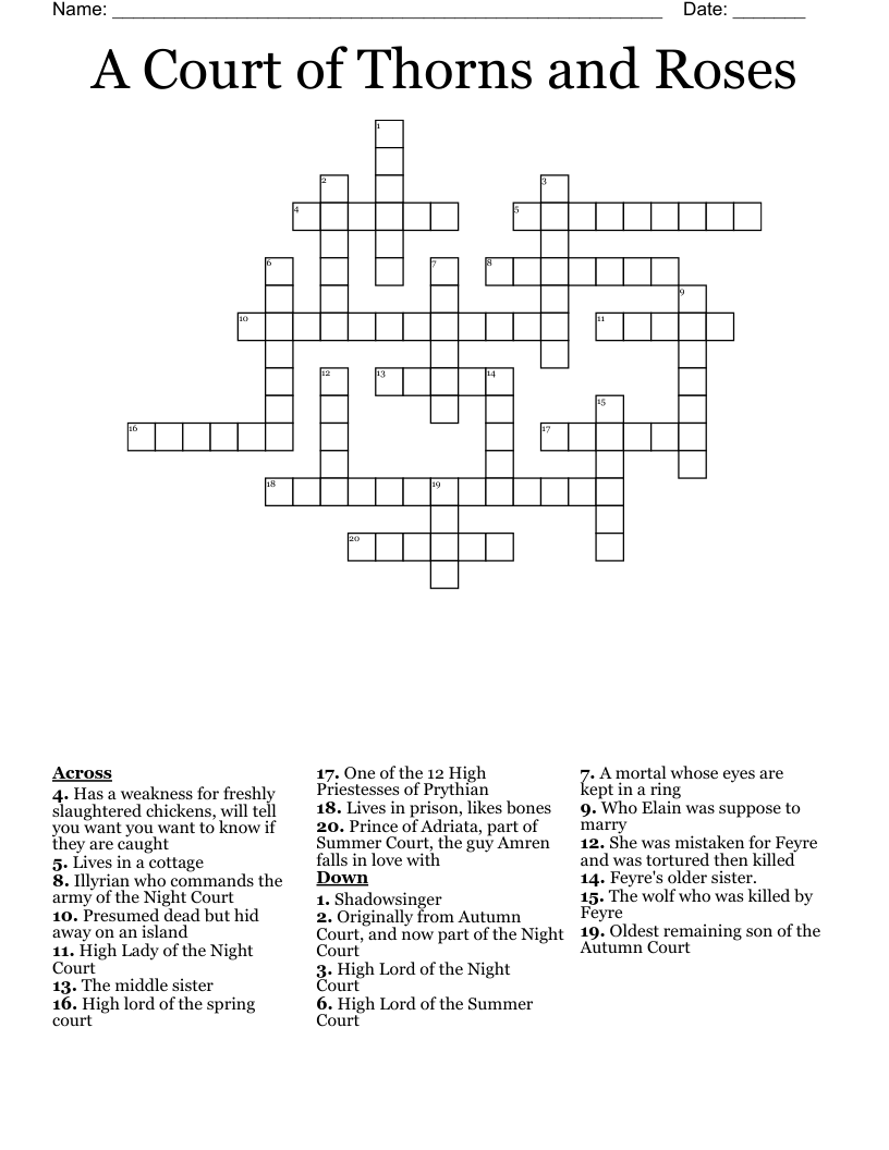 A Court of Thorns and Roses Crossword