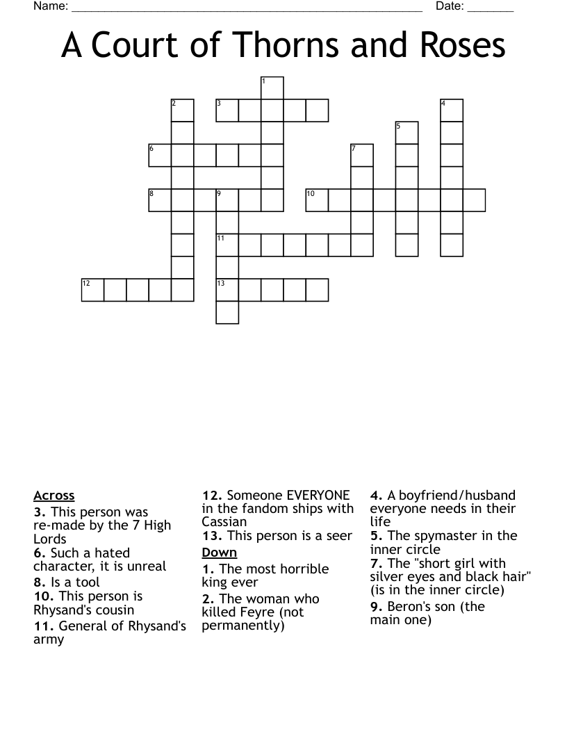 A Court of Thorns and Roses Crossword