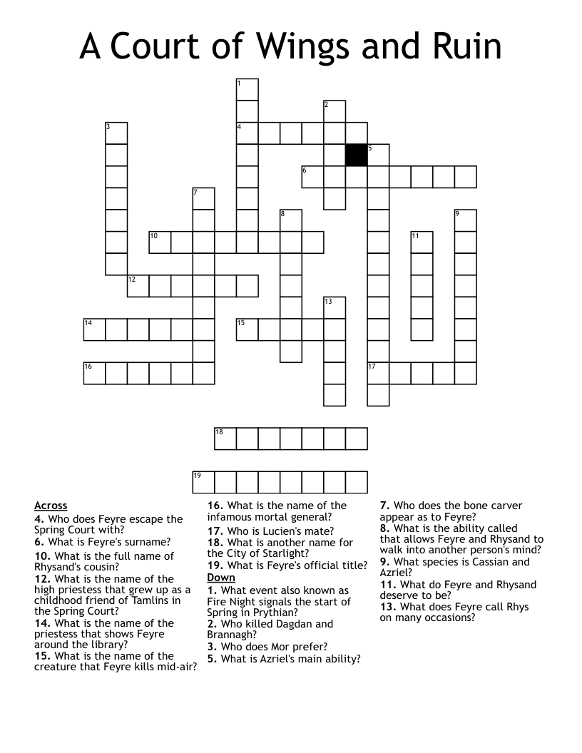 A Court of Wings and Ruin Crossword