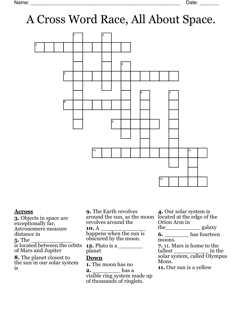 A Cross Word Race, All About Space. 