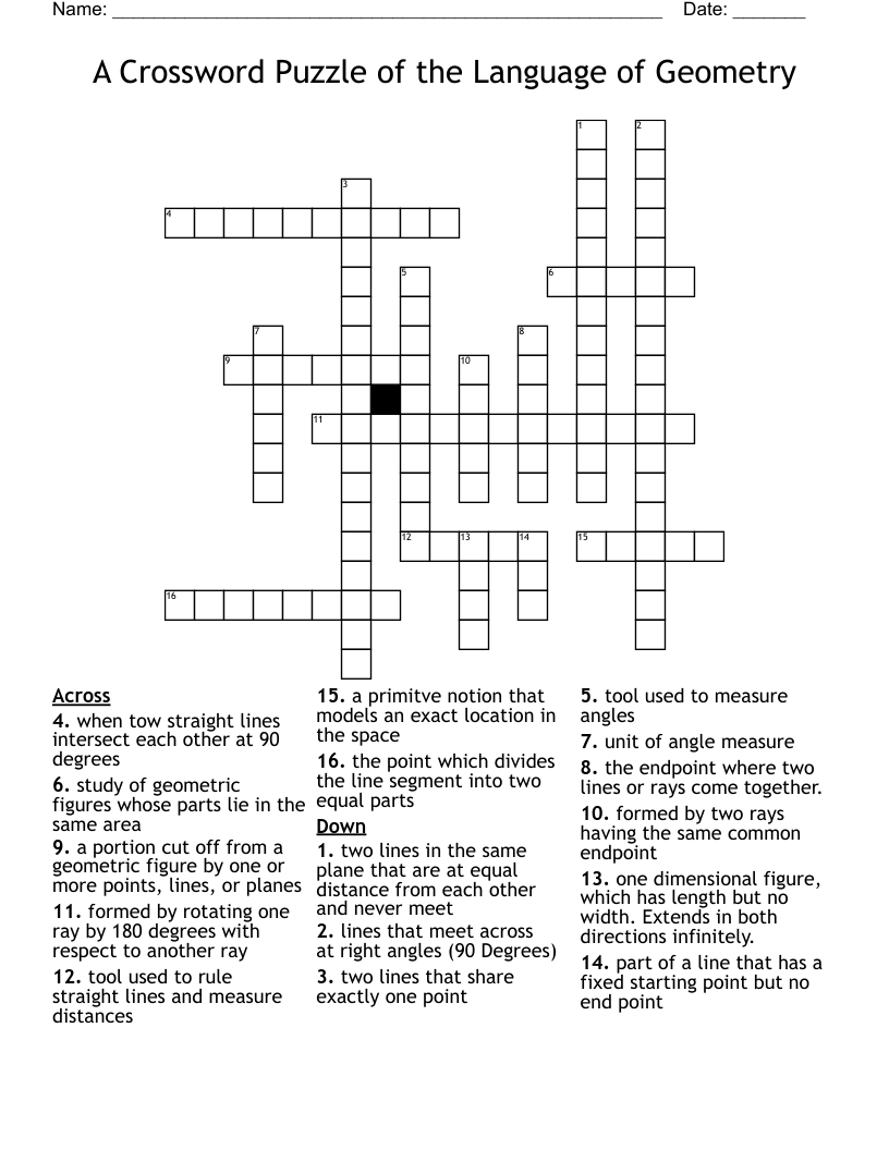 A Crossword Puzzle of the Language of Geometry