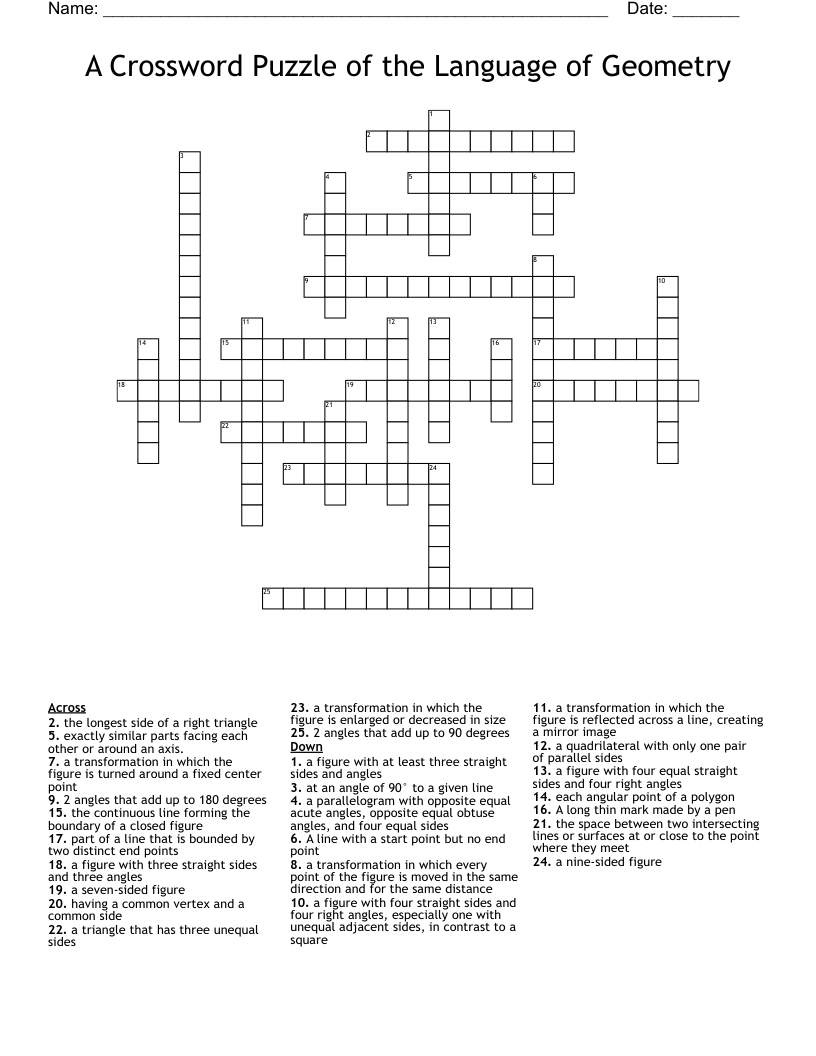 A Crossword Puzzle of the Language of Geometry