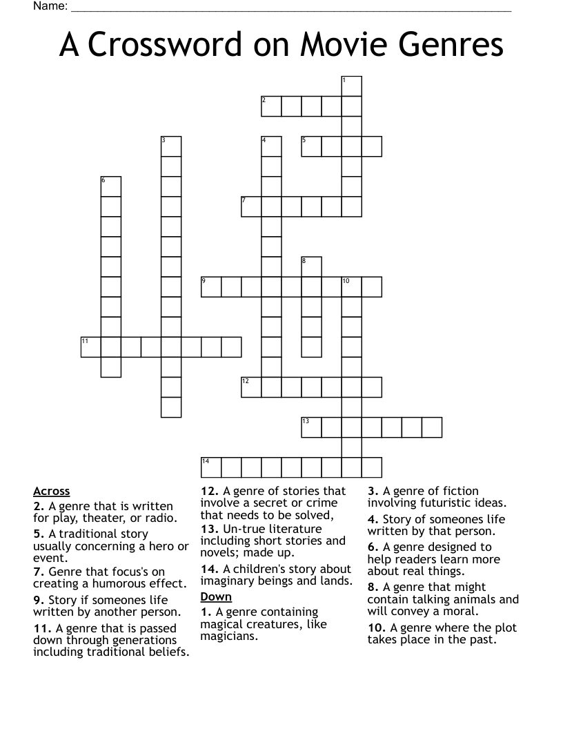 A Crossword on Movie Genres