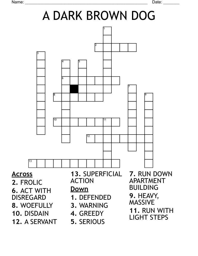 A DARK BROWN DOG Crossword