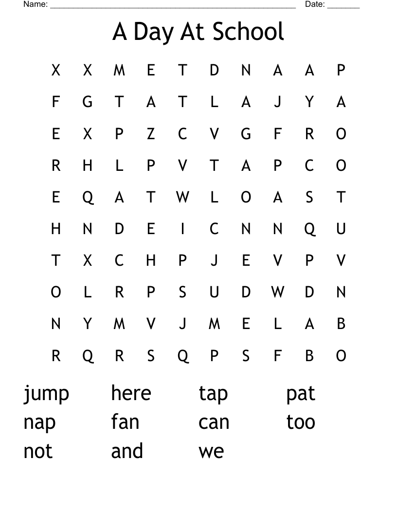 A Day At School Word Search