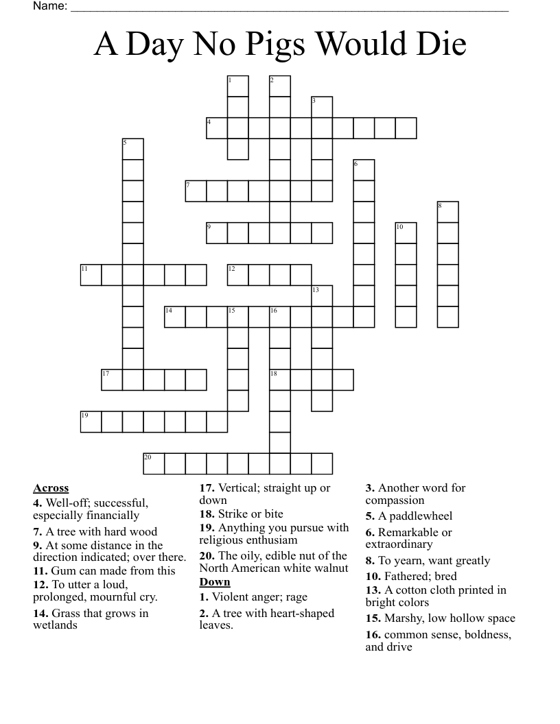 A Day No Pigs Would Die Crossword
