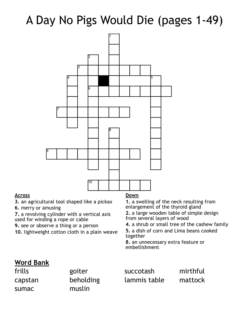 A Day No Pigs Would Die (pages 1-49) Crossword