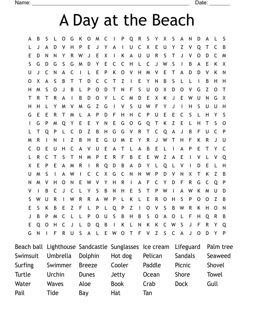 A Day at the Beach Word Search