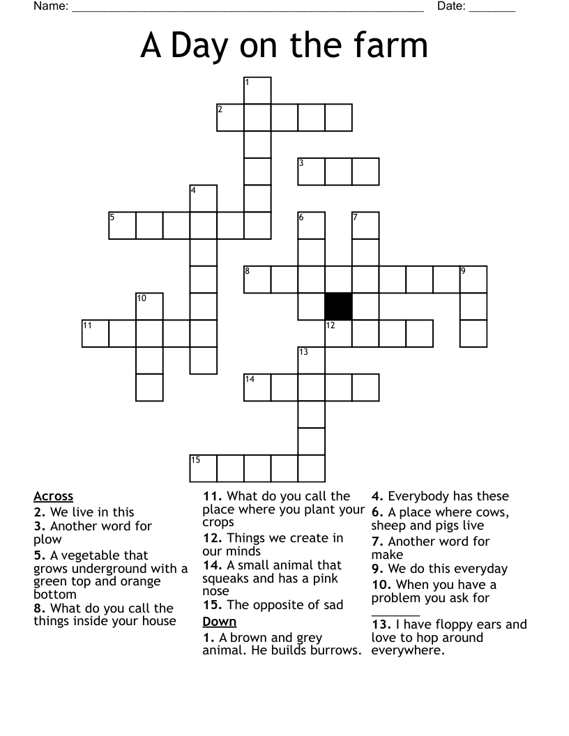 A Day on the farm Crossword