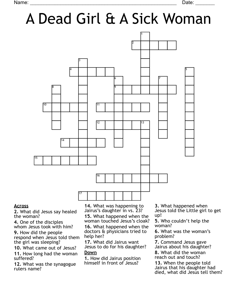 A Dead Girl & A Sick Woman Crossword