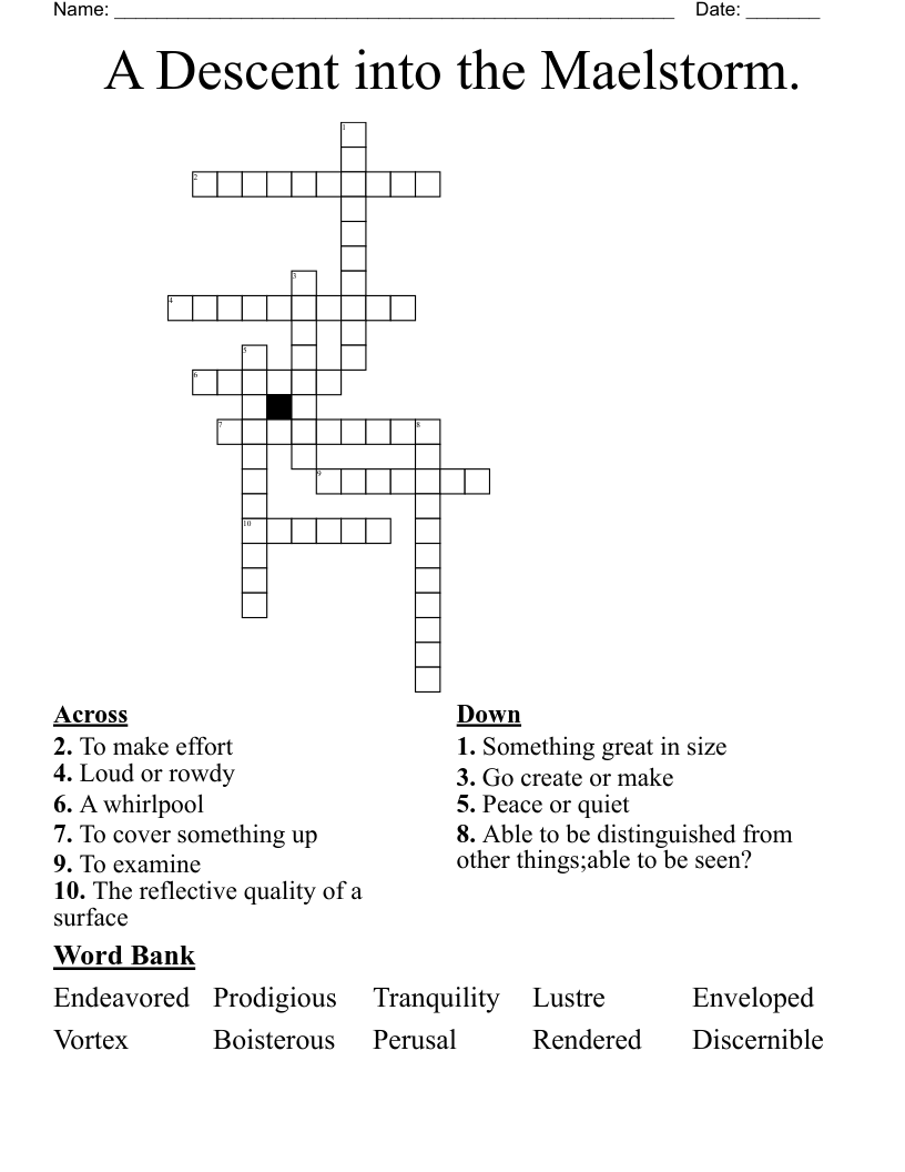 A Descent into the Maelstorm. Crossword