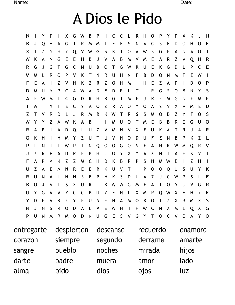 A Dios le Pido Word Search