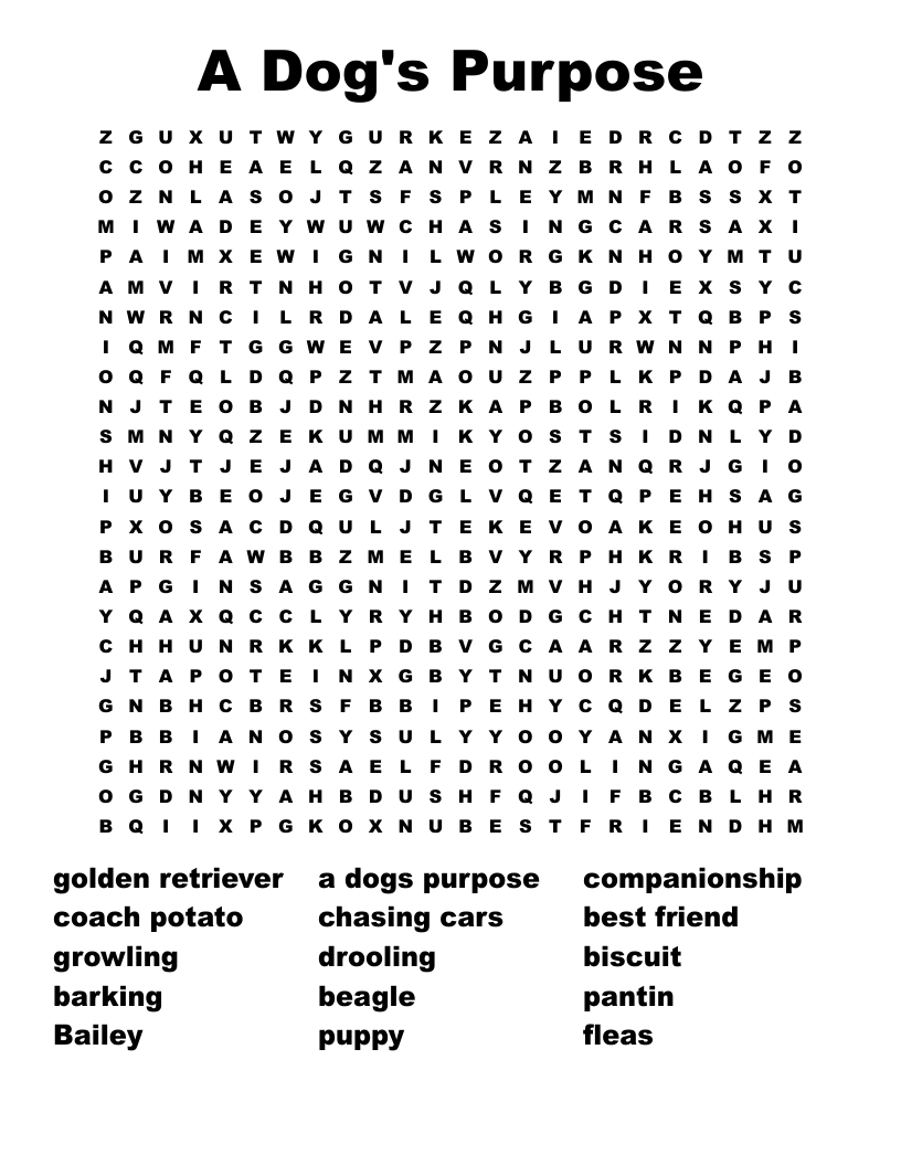 A Dog's Purpose Word Search