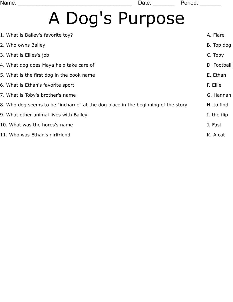 A Dog's Purpose Worksheet