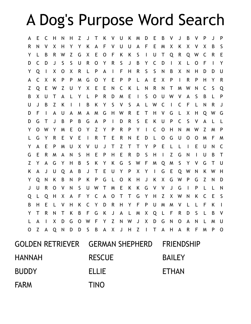 A Dog's Purpose Word Search