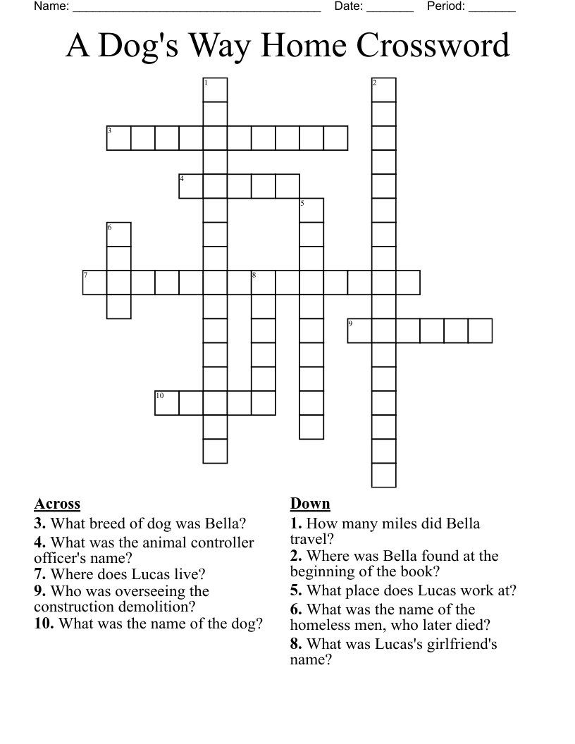 A Dog's Way Home Crossword 