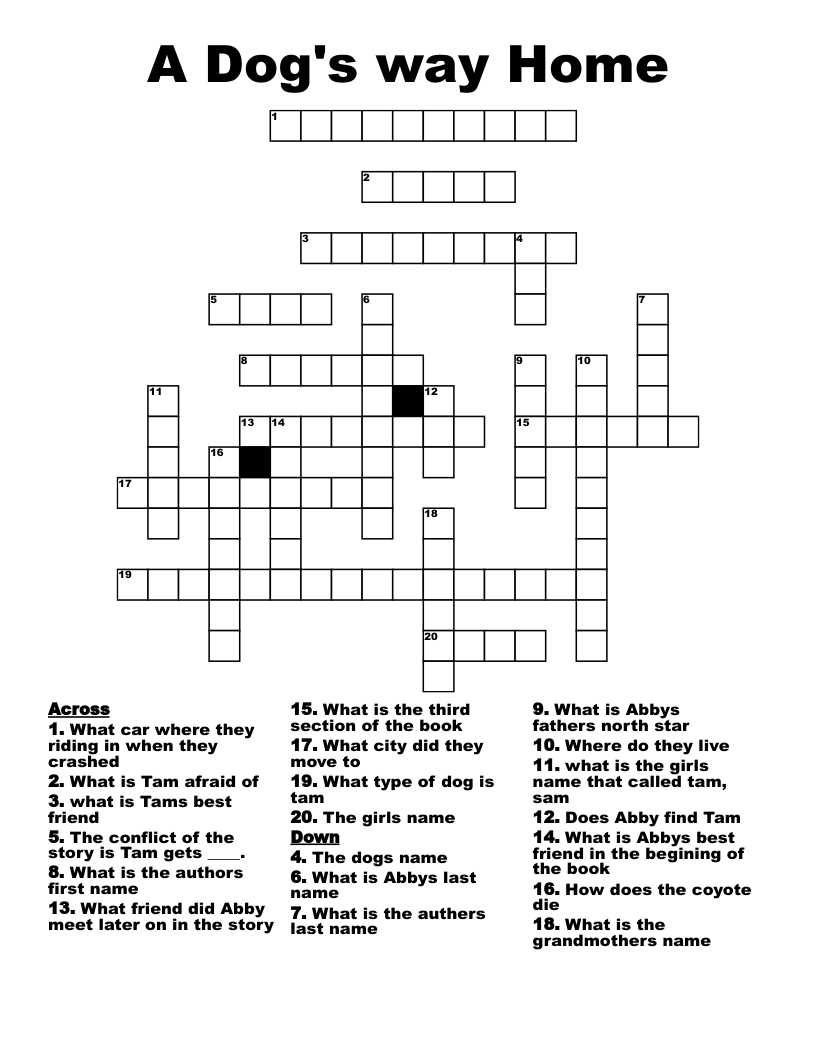 A Dog's way Home Crossword