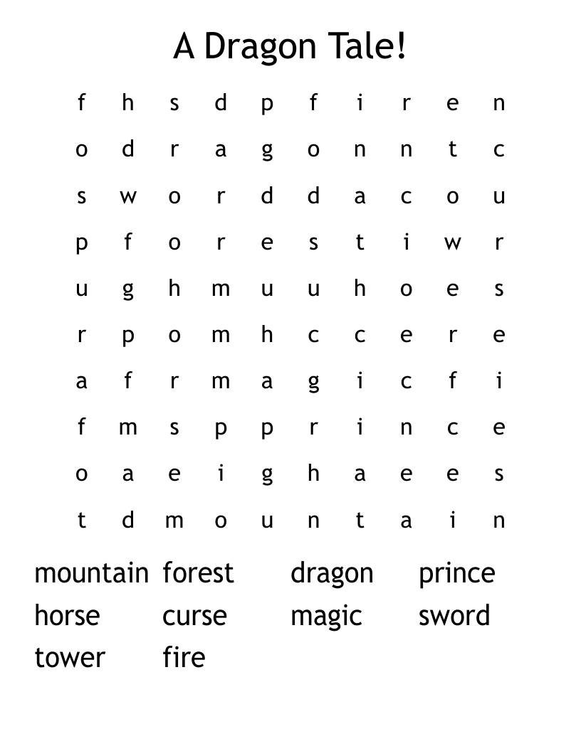 A Dragon Tale! Word Search