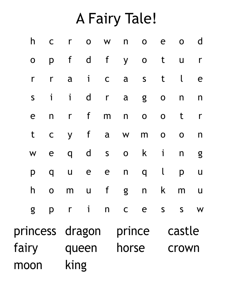 A Fairy Tale! Word Search