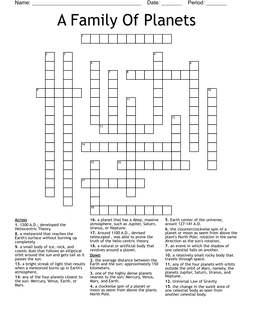 A Family Of Planets Crossword