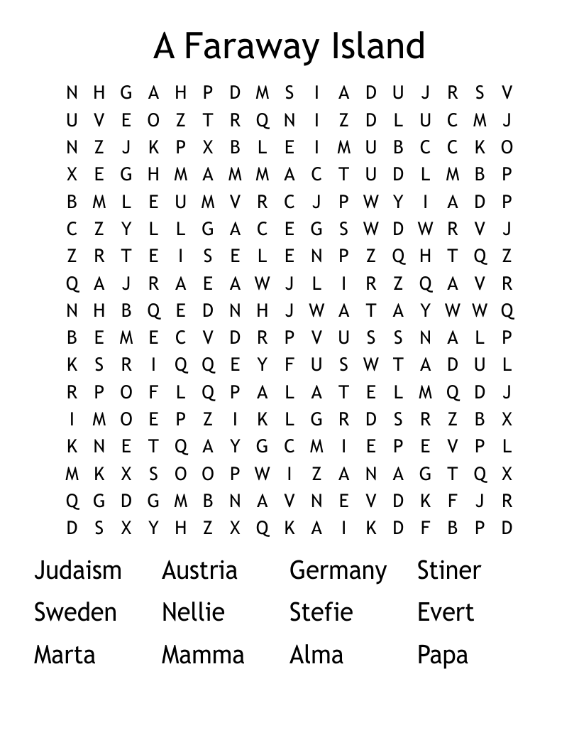 A Faraway Island Word Search
