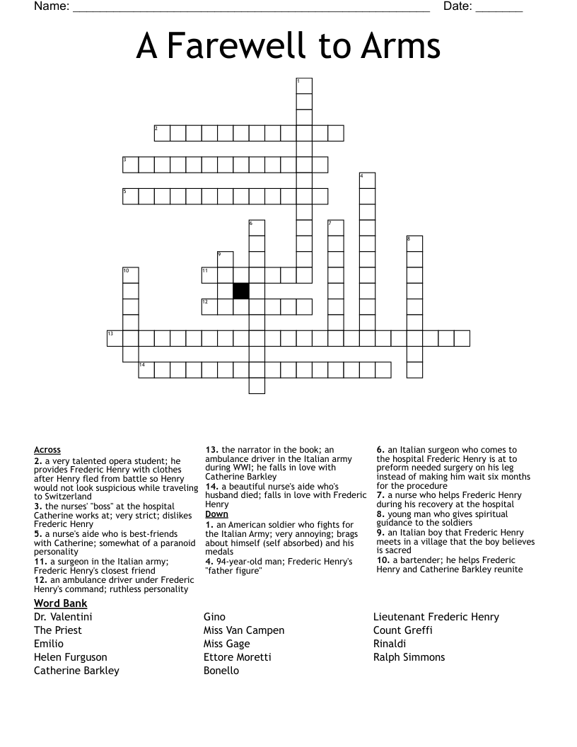 A Farewell to Arms Crossword